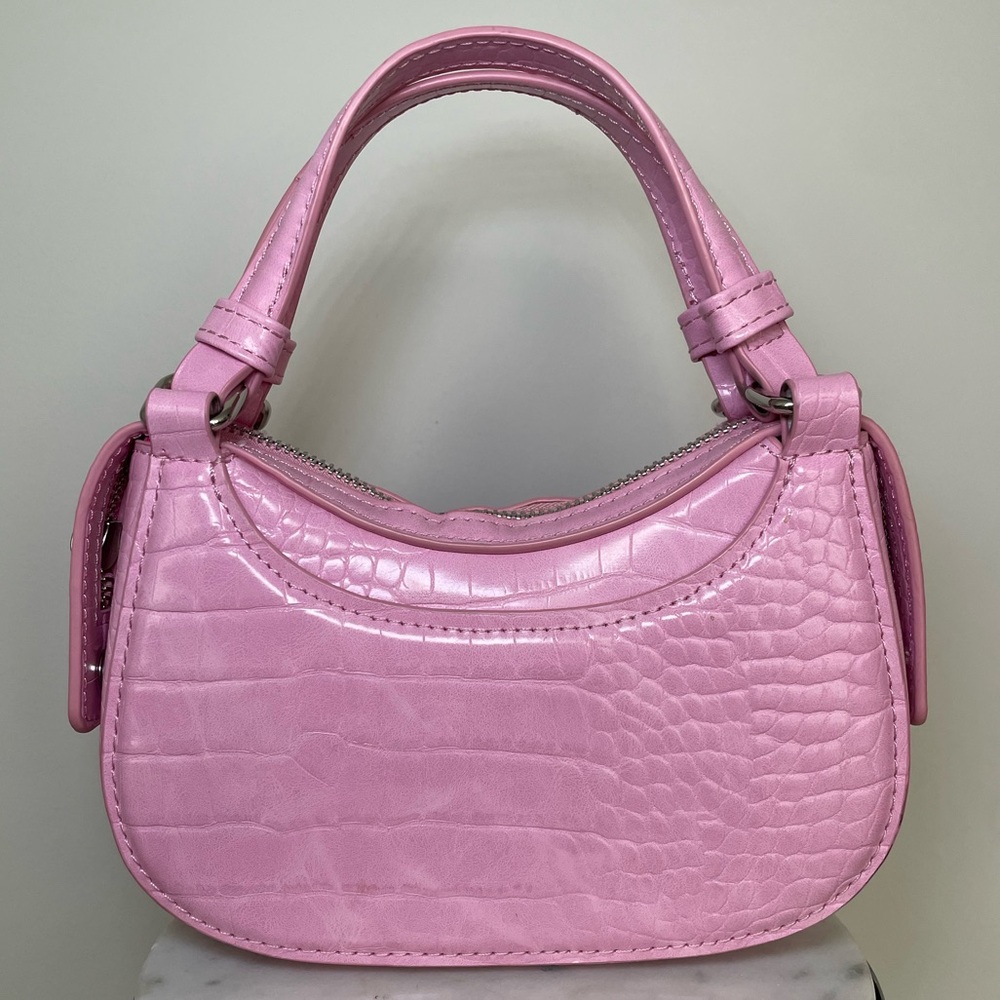 Zara Croc Embossed Top Handle Bag with Strap Pink Silver - Picture 2 of 16